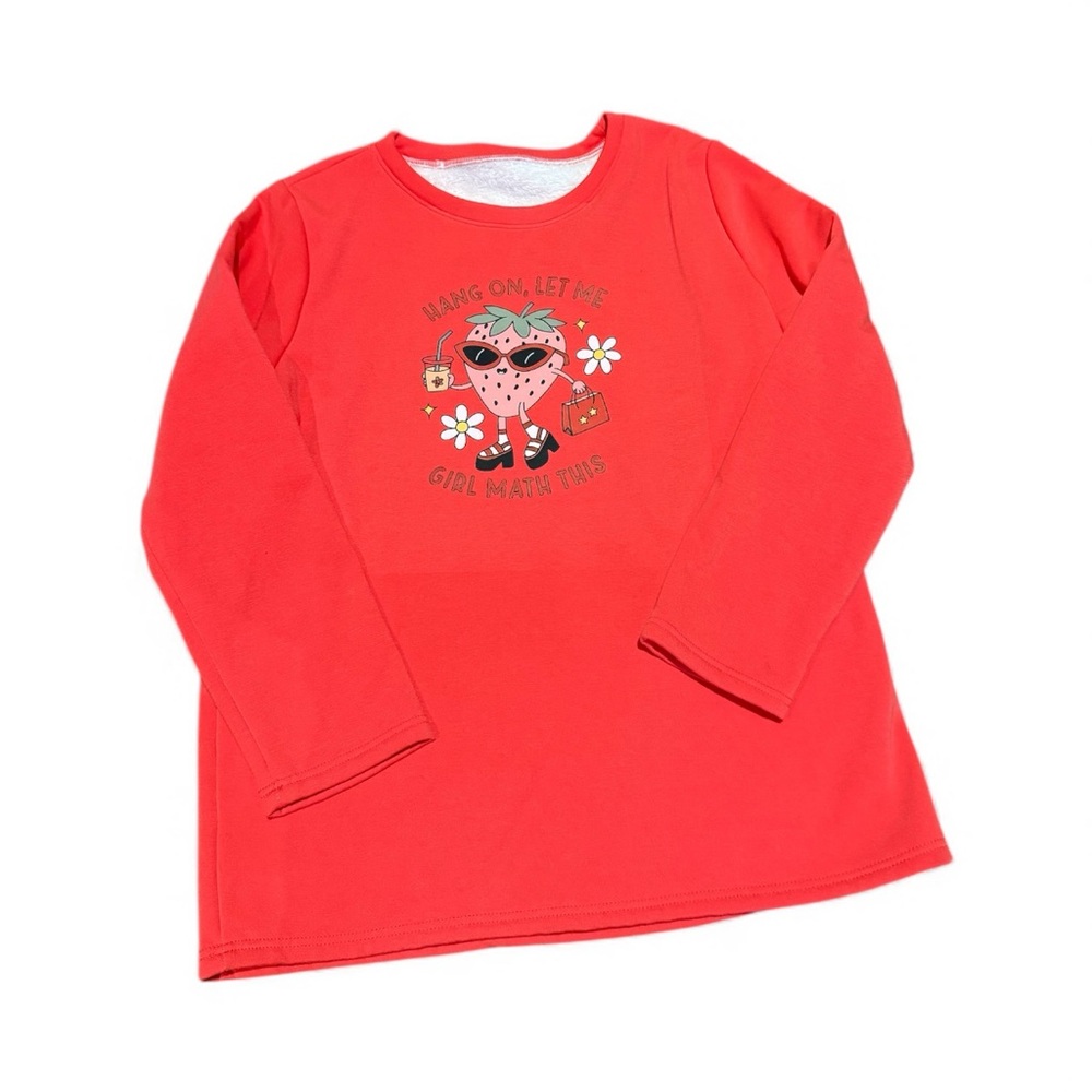 ☮️Coral Red Fleece Lined Girl Math Strawberry Graphic Sweatshirt Girlhood Retro
